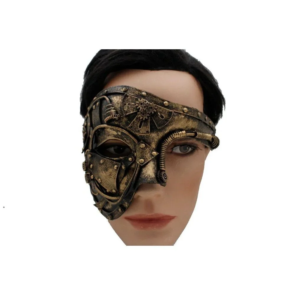 Men Women Gold Halloween Costume Half Face Mask Steampunk Rave Mardi Gras Party
